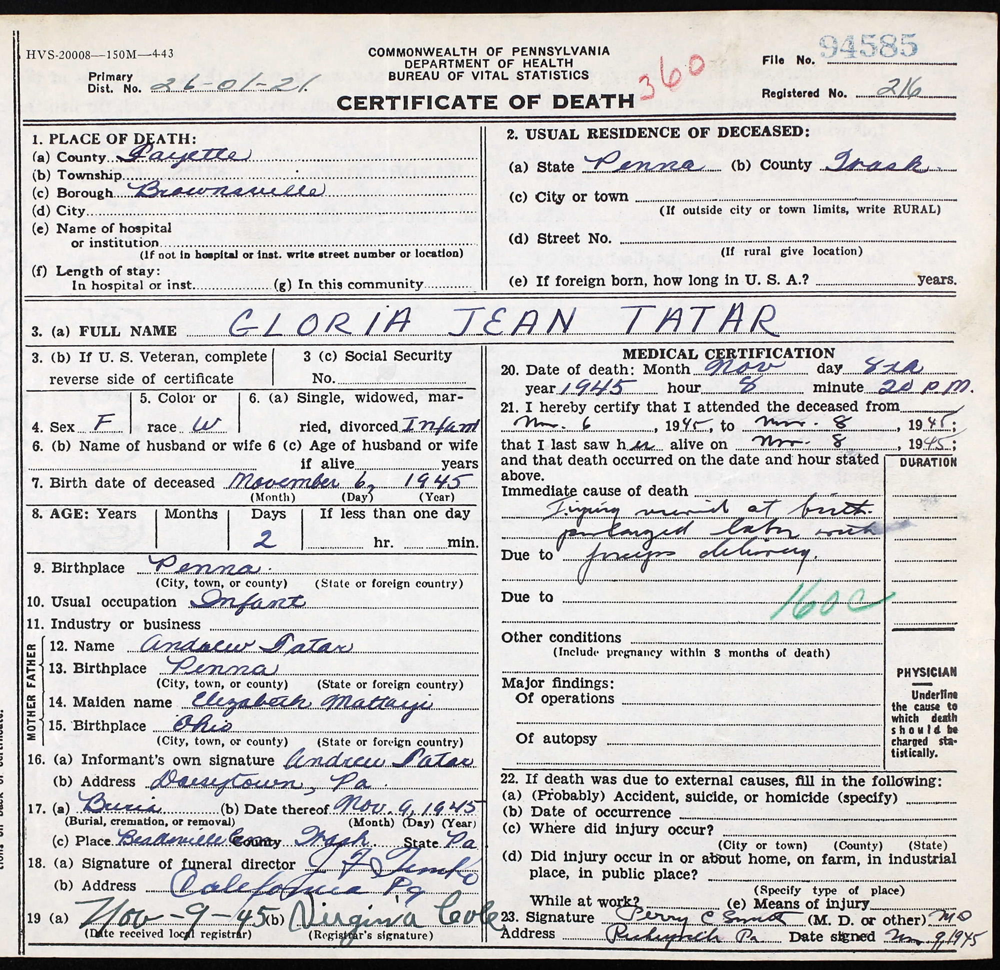 death certificate